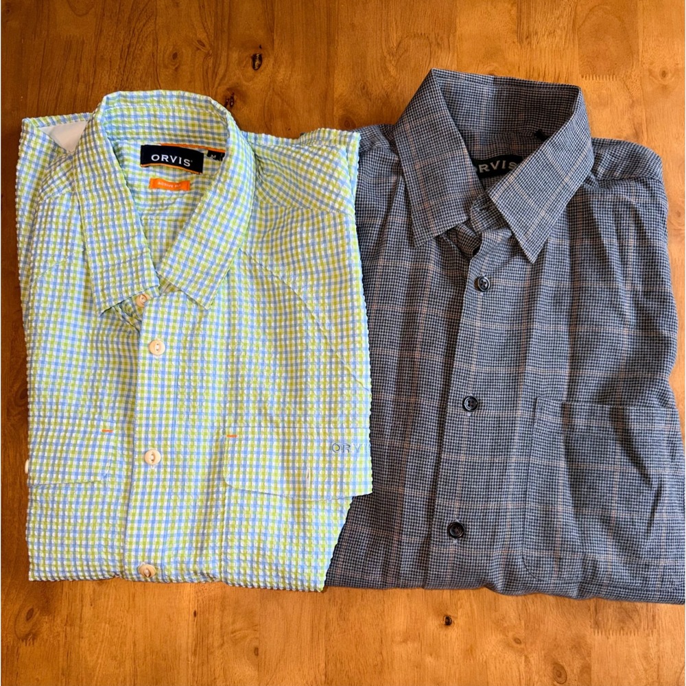 Orvis Mens Button Down Shirt Bundle Seersucker Gingham Plaid Active Fit M 517